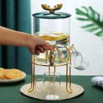 DITRIBUTEUR DE BOISSON EN VERRE AVEC ROBINET ETSUPPORT DOREE 3500 ML