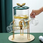 DITRIBUTEUR DE BOISSON EN VERRE AVEC ROBINET ETSUPPORT DOREE 3500 ML