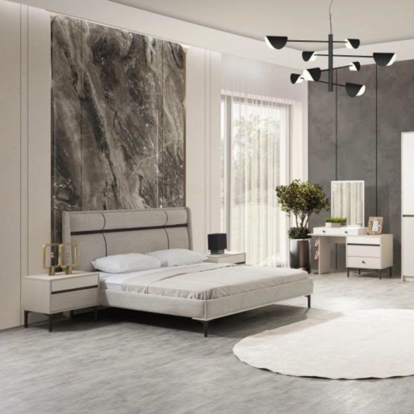 ORION PACK LIT 180X200 CM + 2 CHEVETS + COMMODE + MIROIR + POUF