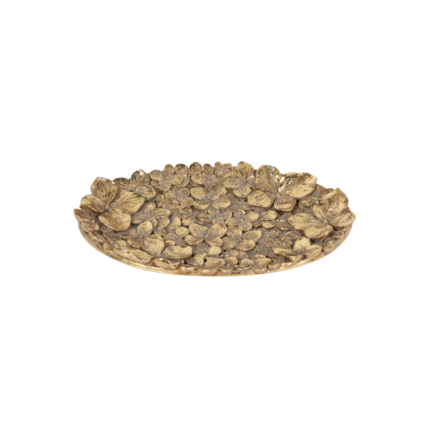 FLORAL  PLATEAU OVAL POLYRESINE DOREE  21.7x14x2.5 CM