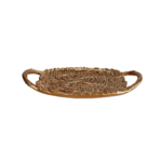 FOUGERE PLATEAU DECORATIVE  OVAL DEPOLYRESIN DOREE 28x15.5x3.3CM