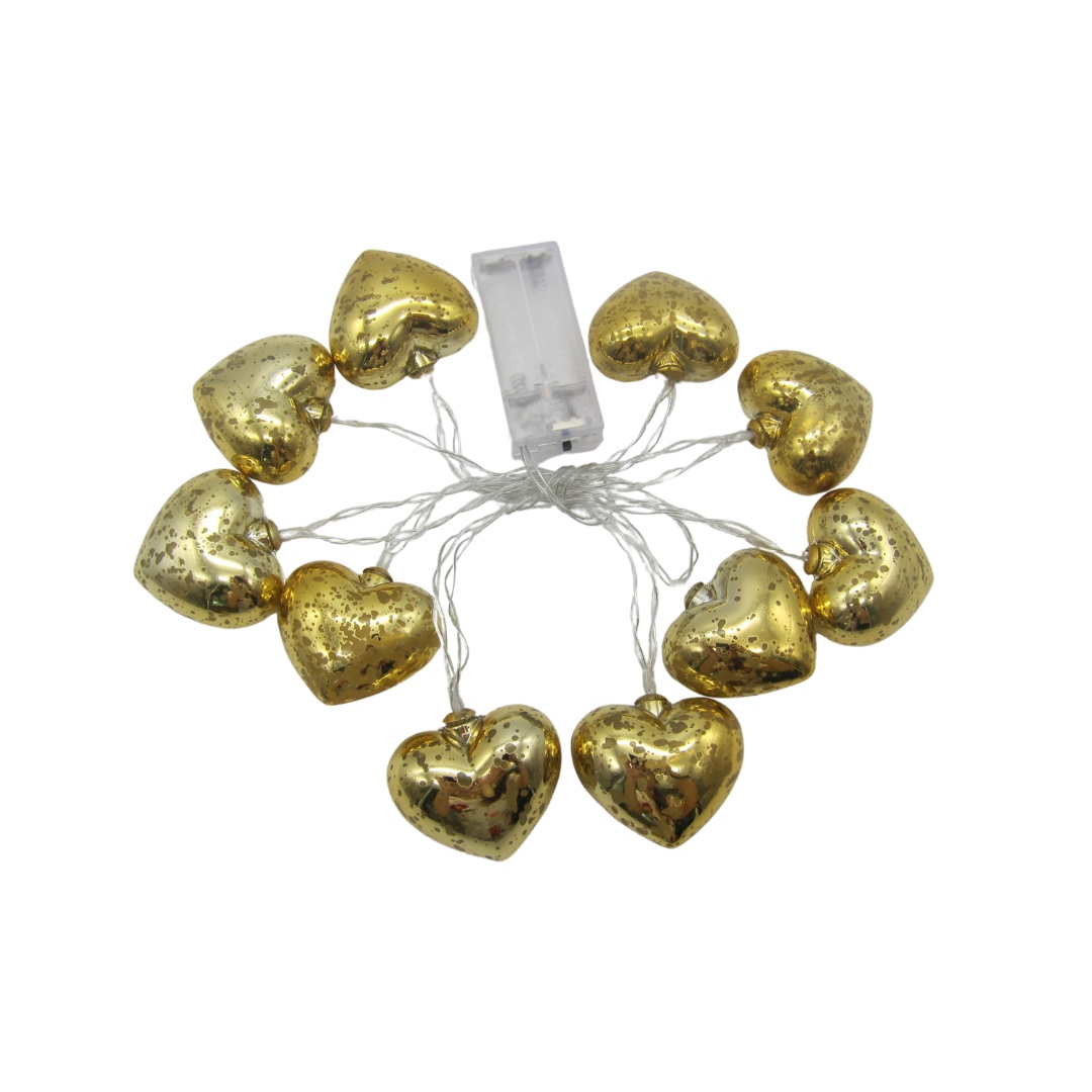 GUIRLANDE LUMINEUSE DÉCORATIVE À 10 LED EN FORME DE CŒUR DORÉ