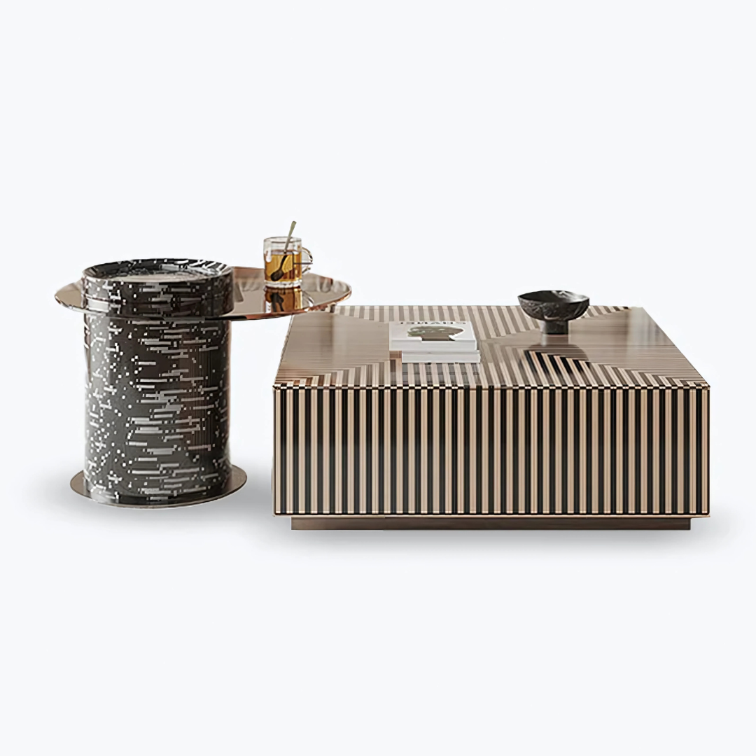 KENTO ZEN SET DE 2 TABLES VERRE +BOIS AVEC TIROIR KENTO ZEN SET DE 2 TABLES VERRE +BOIS AVEC TIROIR