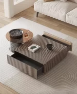 KENTO ZEN SET DE 2 TABLES VERRE +BOIS AVEC TIROIR