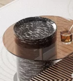 KENTO ZEN SET DE 2 TABLES VERRE +BOIS AVEC TIROIR
