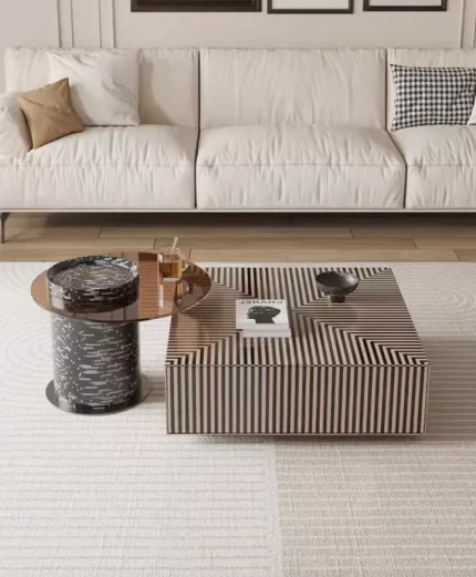 KENTO ZEN SET DE 2 TABLES VERRE +BOIS AVEC TIROIR