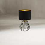 LAMPE DE TABLE CHUCK METAL NOIR CHAPEAU NOIR INTERIEUR DORE