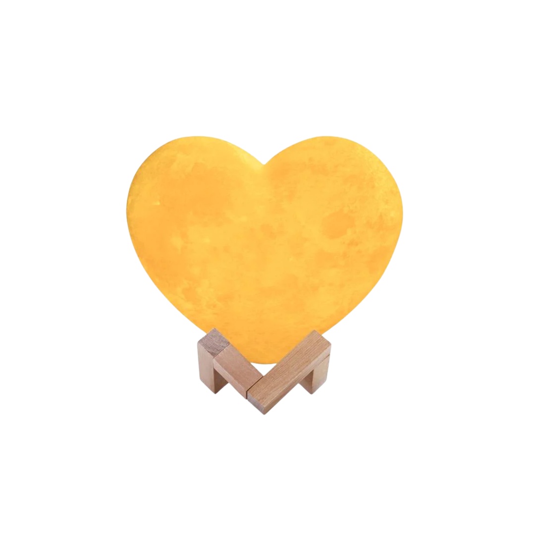 LAMPE VEILLEUSE CŒUR AVEC SUPPORT BOIS 20 CM