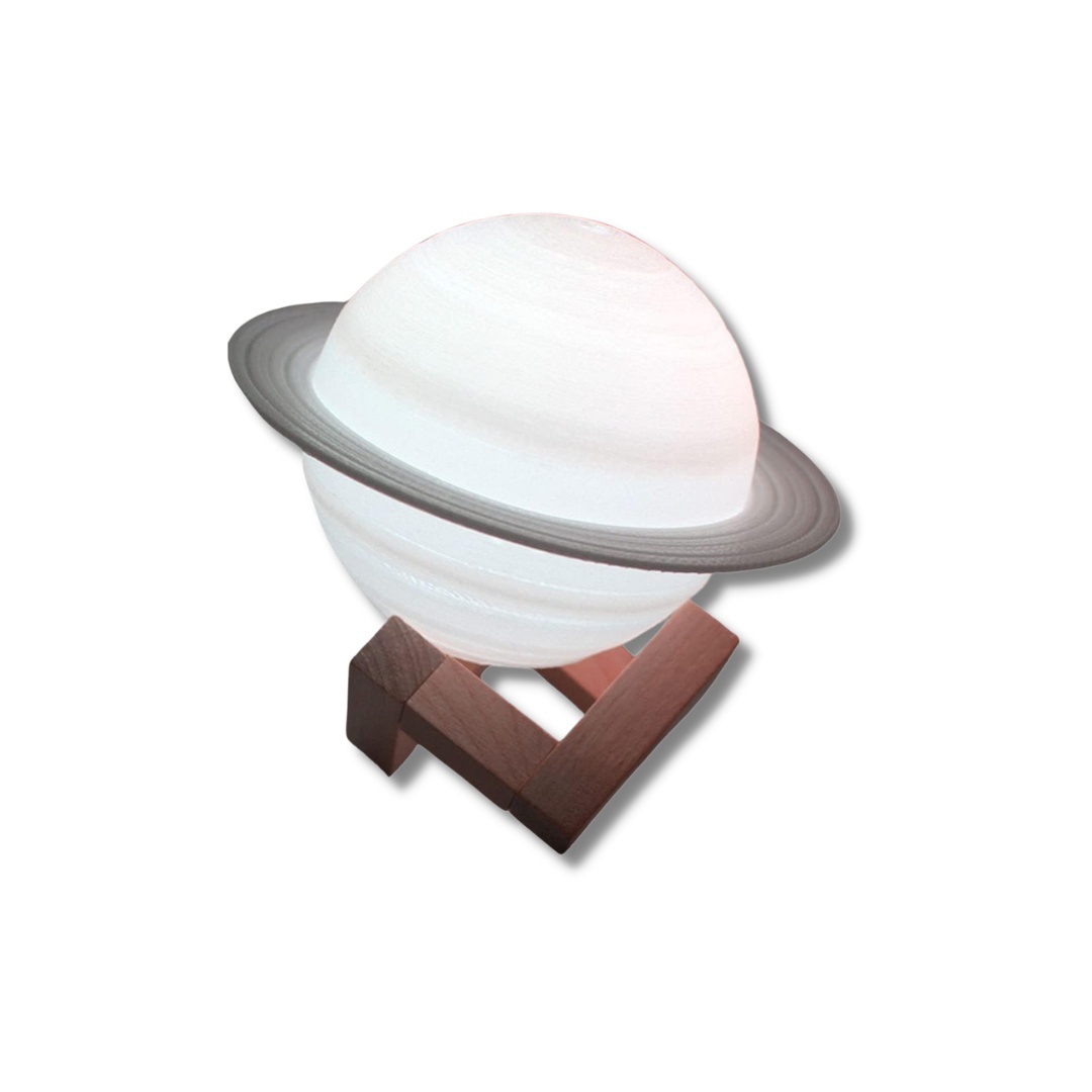 LAMPE VEILLEUSE SATURNE AVEC SUPPORT BOIS 18 CM