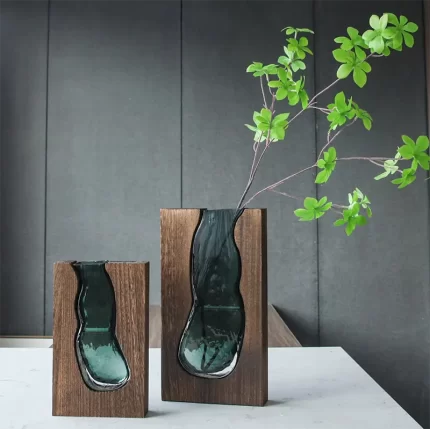 MADERA VASE EN BOIS ET VERRE PF 14x5x23.5 CM