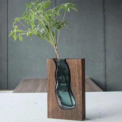 MADERA VASE EN BOIS ET VERRE PF 14x5x23.5 CM