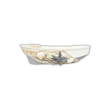 MINI BATEAU DE PECHE  BLANC DECORATIF AVEC MOTIF ETOILE BLEUMARINE