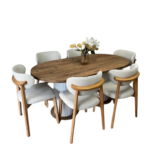 MIRELLE TABLE A MANGER OVAL 90X180CM+6 CHAISES  MARRON PIED MARRON