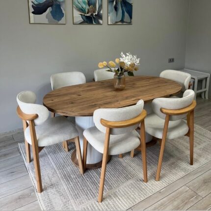 MIRELLE TABLE A MANGER OVAL 90X180CM+6 CHAISES  MARRON PIED MARRON