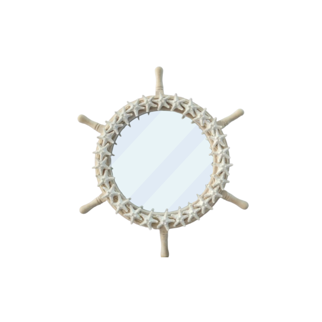 MIROIR DÉCORATIF DE GOUVERNAIL DE BATEAU ENTOURE AVEC PETITS ETOILE DE MER MIROIR DÉCORATIF DE GOUVERNAIL DE BATEAU ENTOURE AVEC PETITS ETOILE DE MER