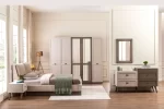 PACK MOSS LIT+SOMMIER AVEC RANGEMENT+ 2 CHEVETS +COMMODE+MIROIR
