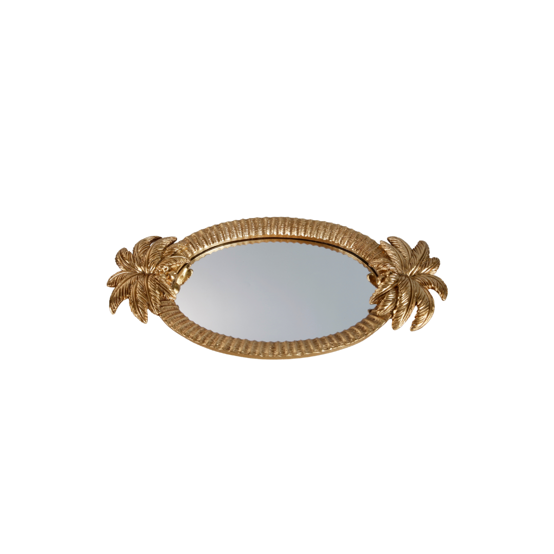 PALMIER PLATEAU MIRROIR DECORATIF POLYRESIN DOREE 36.5x19.8x3 CM PALMIER PLATEAU MIRROIR DECORATIF POLYRESIN DOREE 36.5x19.8x3 CM