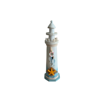 PHARE  EN BOIS AVEC MOTIF ETOILE DE MER 9X9X32 CM