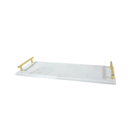PLATEAU DE PRESENTATION EN MARBRE BLANC 40-15CM ANSES DORE