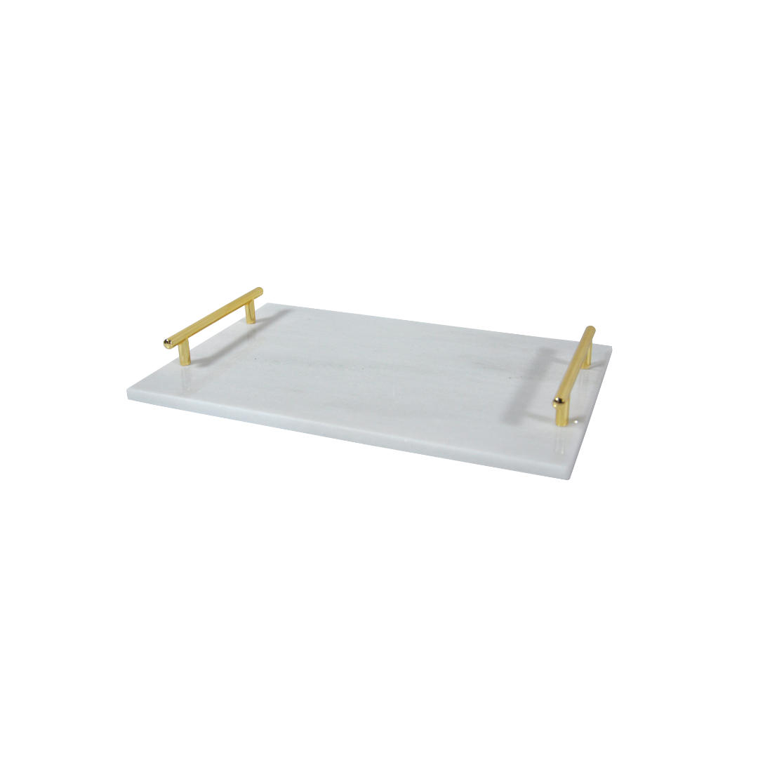 PLATEAU DE PRESENTATION EN MARBRE BLANC 30-20CM ANSES DORE PLATEAU DE PRESENTATION EN MARBRE BLANC 30-20CM ANSES DORE