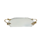 PLATEAU OCTOGONAL BLANC  METAL ANSES DOREE