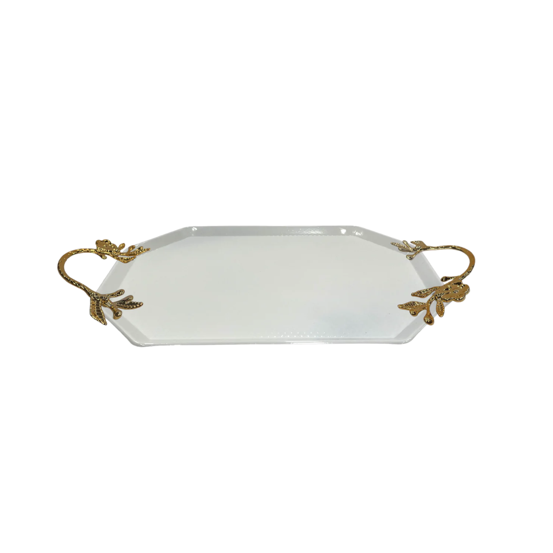 PLATEAU OCTOGONAL BLANC METAL ANSES DOREE PLATEAU OCTOGONAL BLANC METAL ANSES DOREE