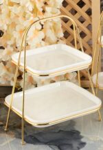 PORT GATEAUX OVALE BLANC SUPPORT DORE