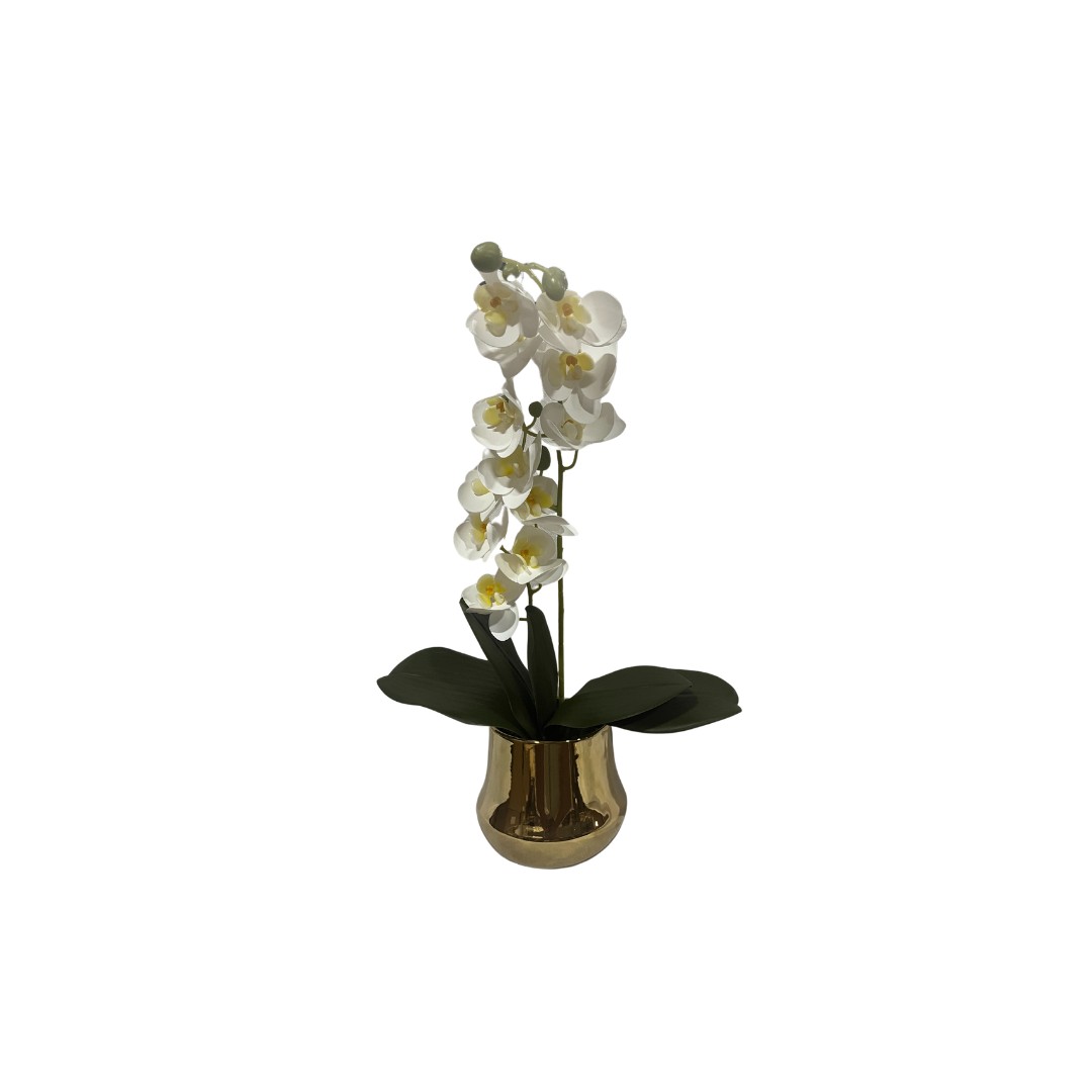 POT FLEUR DOREE AVEC 2 BRANCHES VANDA