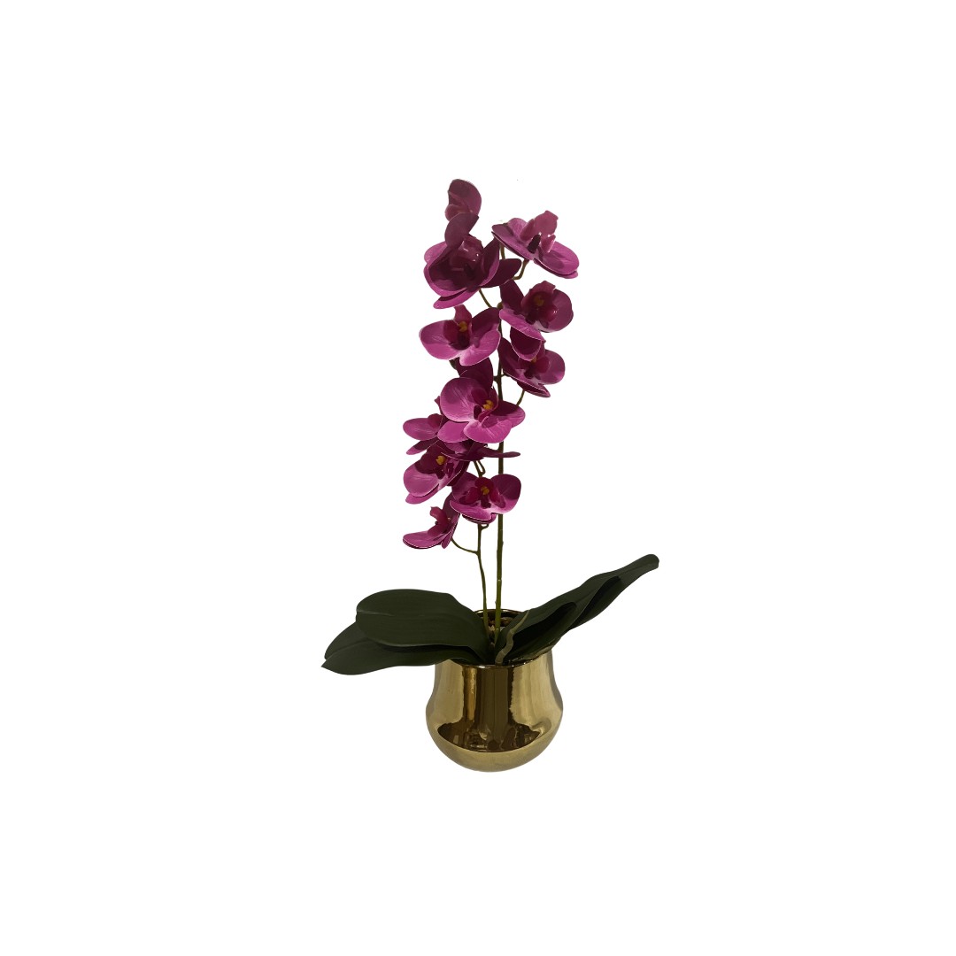 POT FLEUR DOREE AVEC 2 BRANCHES VANDA