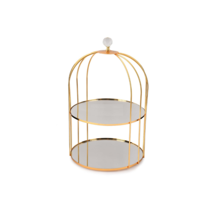 PRESENTOIR GATEAU CAGE DORE 2 NIVEAUX  25 CM