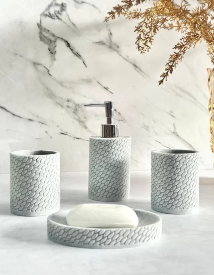 ROKA ENSEMBLE ACCESOIRES SALLE DE BAIN 4 PCS MARBRE ROND