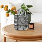 SAC VASE DE FLEUR EN VERRE GRIS 14.5X8X22CM