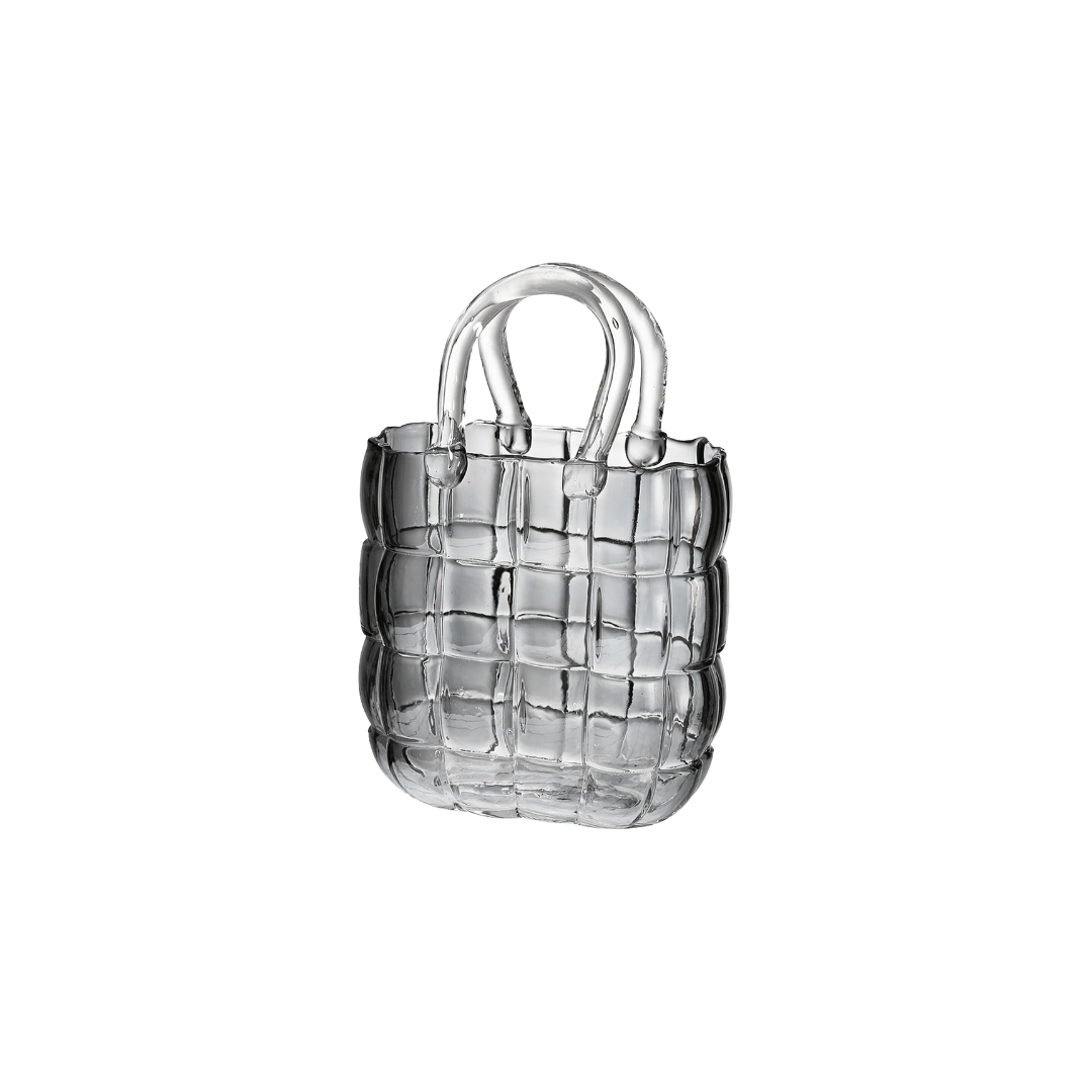 SAC VASE DE FLEUR EN VERRE GRIS 14.5X8X22CM SAC VASE DE FLEUR EN VERRE GRIS 14.5X8X22CM