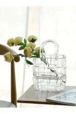 SAC VASE DE FLEUR EN VERRE TRANSPARENT14.5X8X22CM