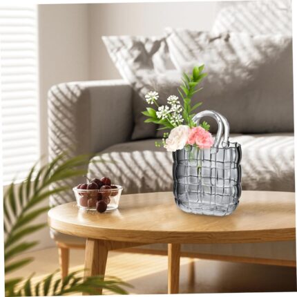 SAC VASE DE FLEUR EN VERRE GRIS 14.5X8X22CM