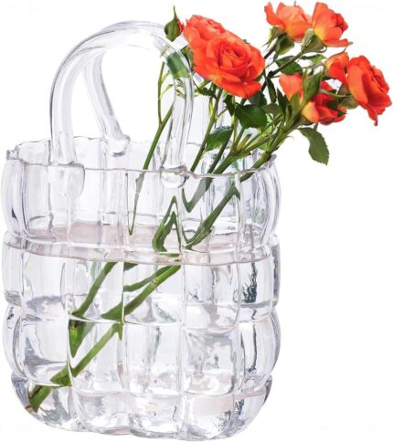 SAC VASE DE FLEUR EN VERRE TRANSPARENT14.5X8X22CM