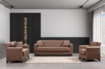 SALON MODERNO 3+2+1 AVEC RANGEMENT - marron