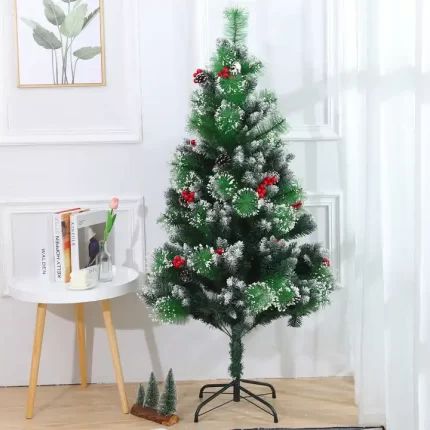 SAPIN DE NOËL ARTIFICIEL GIVRÉ DÉCORÉ AVEC DES POMMES DE PIN 180 CM