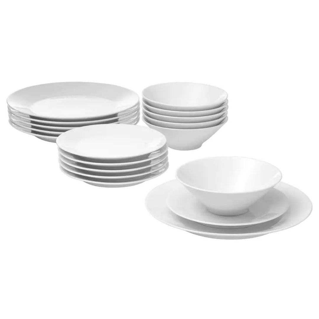 SET 18 PCS PORCELAINE BLANC 6 ASS PLAT+6 ASSIETE SALADE +6 BOL SET 18 PCS PORCELAINE BLANC 6 ASS PLAT+6 ASSIETE SALADE +6 BOL