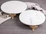 SET 2 PIECES EN MARBRE BLANC A PIED DORE 25/30 CM