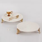 SET 2 PIECES EN MARBRE BLANC A PIED DORE 25/30 CM