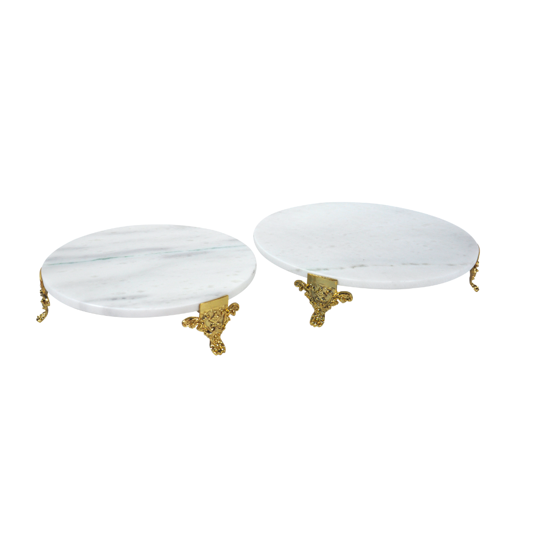 SET 2 PIECES EN MARBRE BLANC A PIED DORE 25/30 CM SET 2 PIECES EN MARBRE BLANC A PIED DORE 25/30 CM