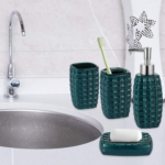 SET ACCESSOIRES SALLE DE BAIN 4 PCS CERAMIQUE AQUA BLEU