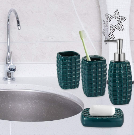 SET ACCESSOIRES SALLE DE BAIN 4 PCS CERAMIQUE AQUA BLEU