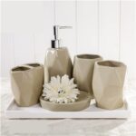SET ACCESSOIRES SALLE DE BAIN 4 PCS CERAMIQUE BEIGE
