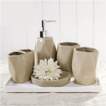 SET ACCESSOIRES SALLE DE BAIN 4 PCS CERAMIQUE BEIGE