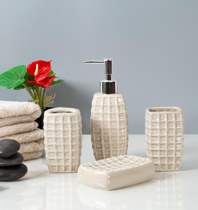 SET ACCESSOIRES SALLE DE BAIN 4 PCS CERAMIQUE BLANC
