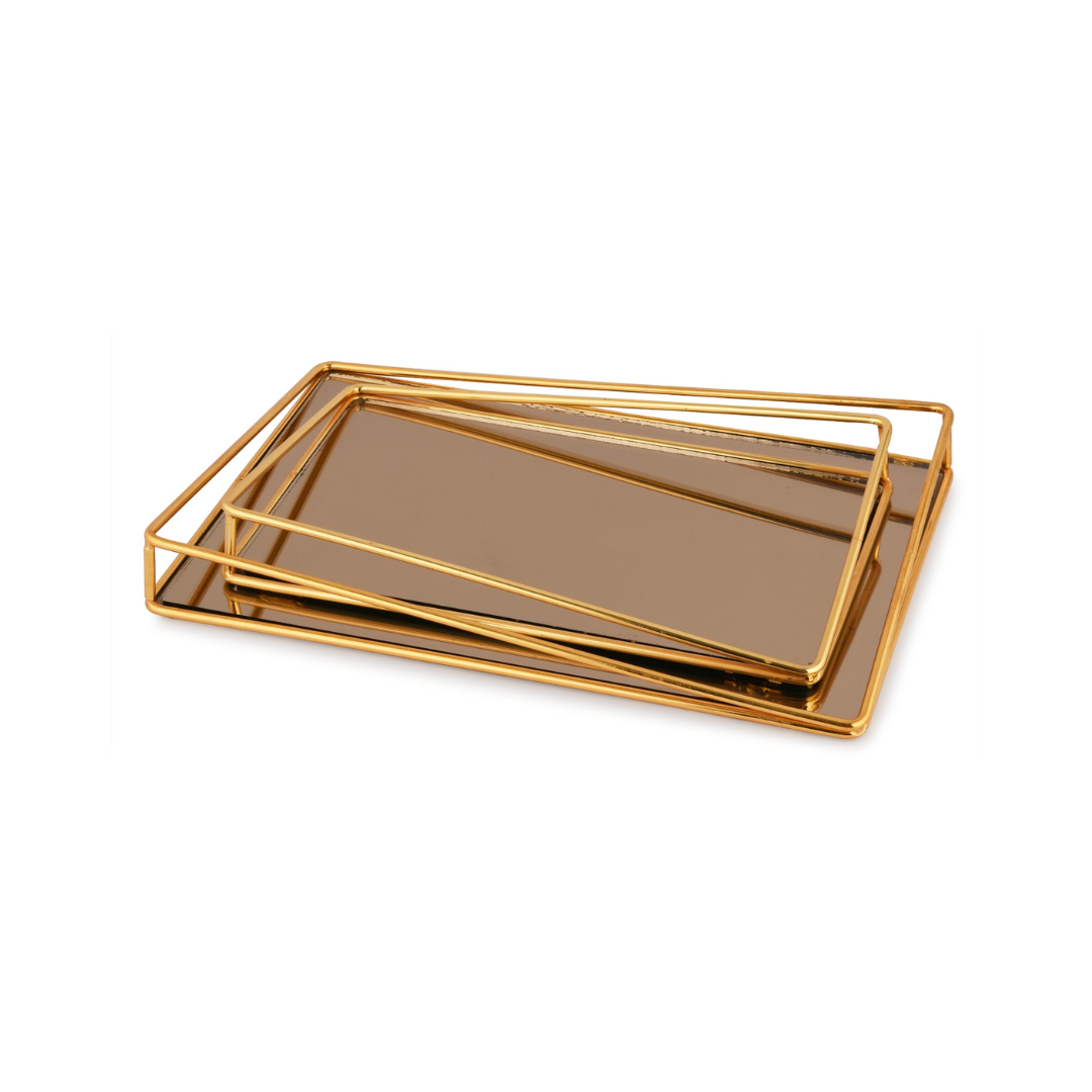 SET DE 2 PLATEAUX DOREE MIROIR BRONZE SET DE 2 PLATEAUX DOREE MIROIR BRONZE