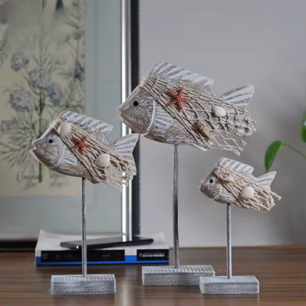 SET DE 3 SCULPTURE PIRANHA POISSON