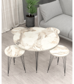 SET DE 5 TABLES MARBRE NOYER PIED METAL